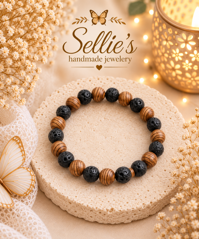 Magische lavasteen combi houten armband
