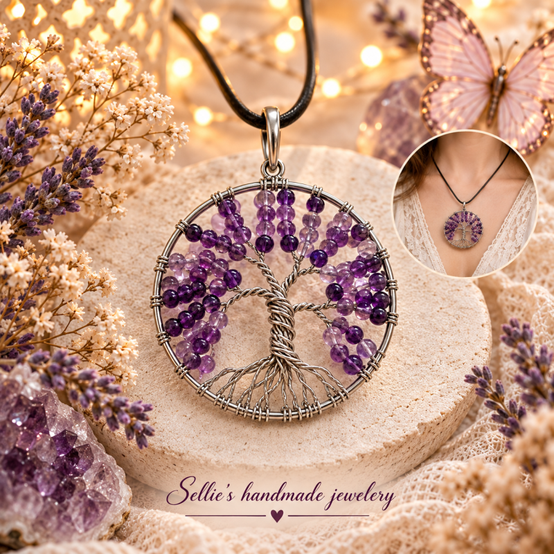 Magische levensboom amethist ketting