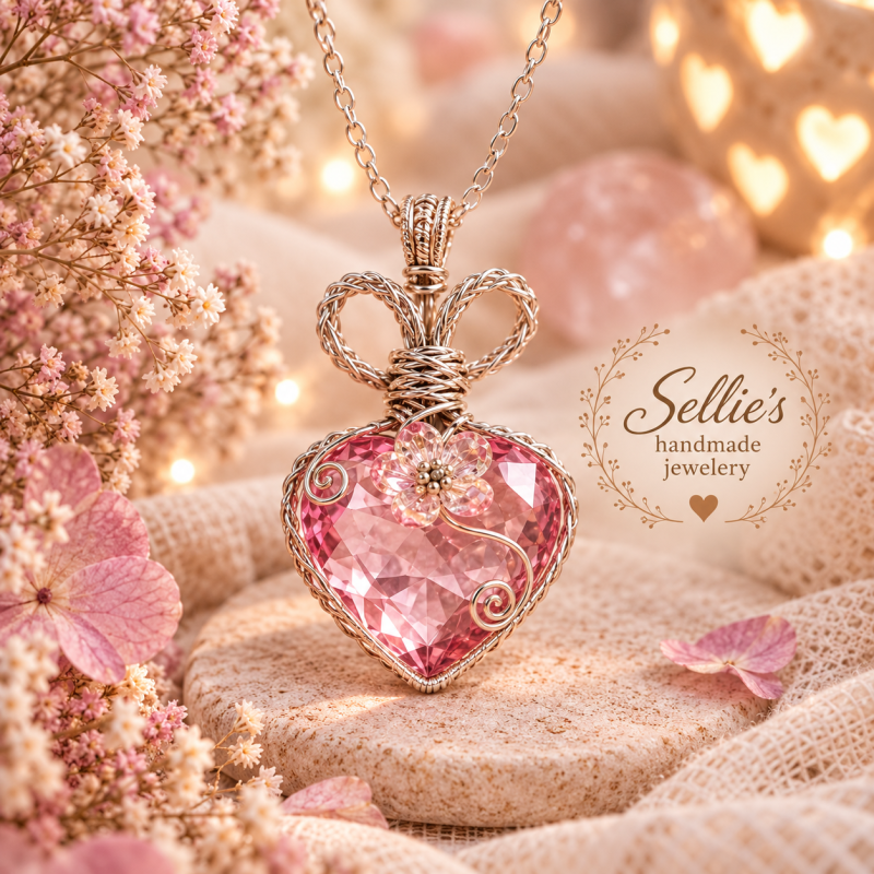 Magische roze kristal hart hanger