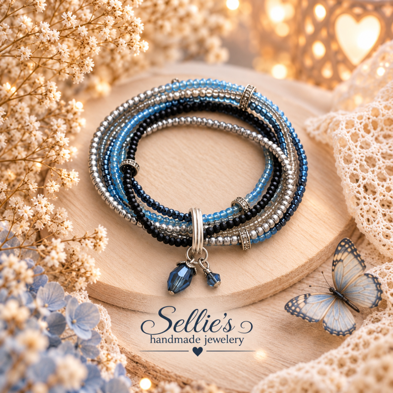 Magische 5-in-1 armbandenset blauw kristal