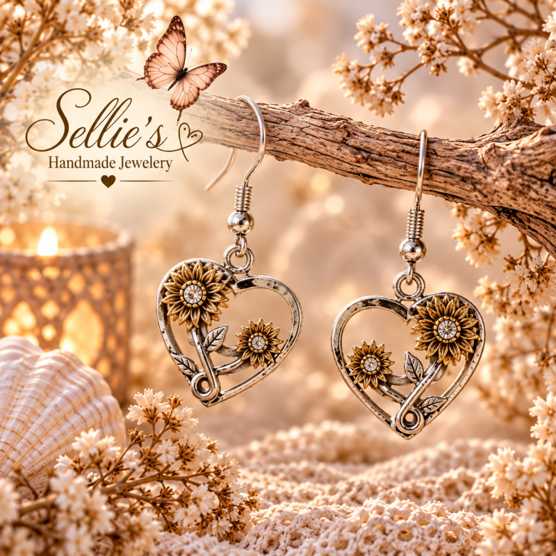 Sunflower heart oorbellen
