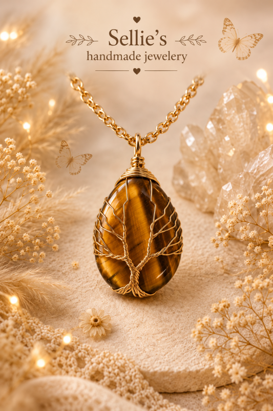 Magische levensboom tijgeroog ketting