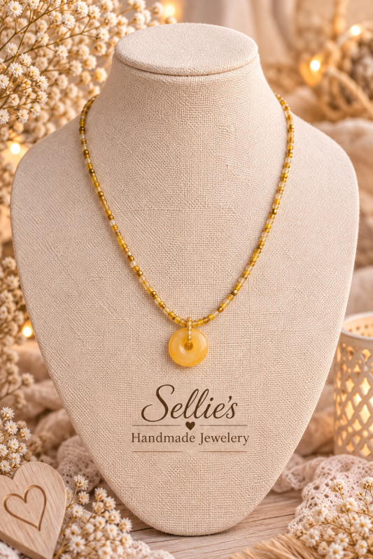 Magische donut Edelsteen ketting &ndash; Gele Aventurijn