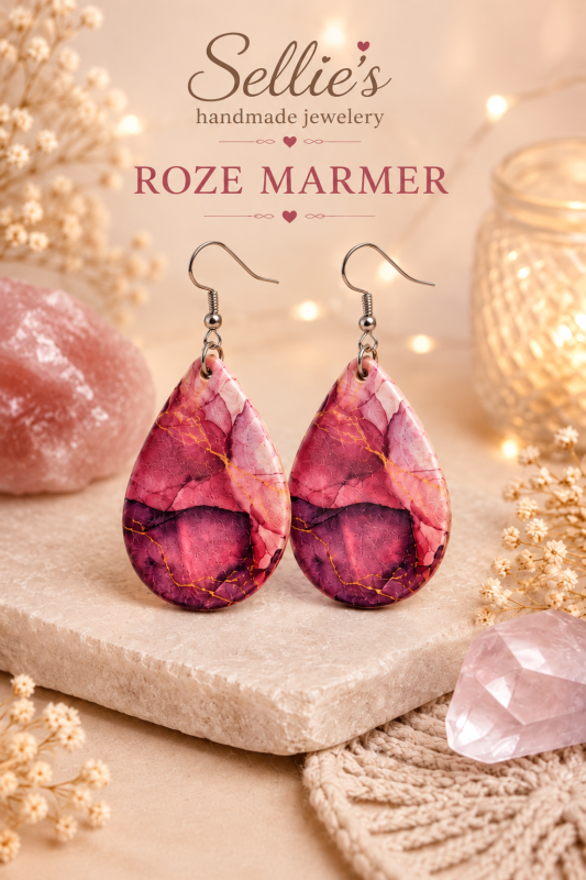 Roze Marmer Oorbellen