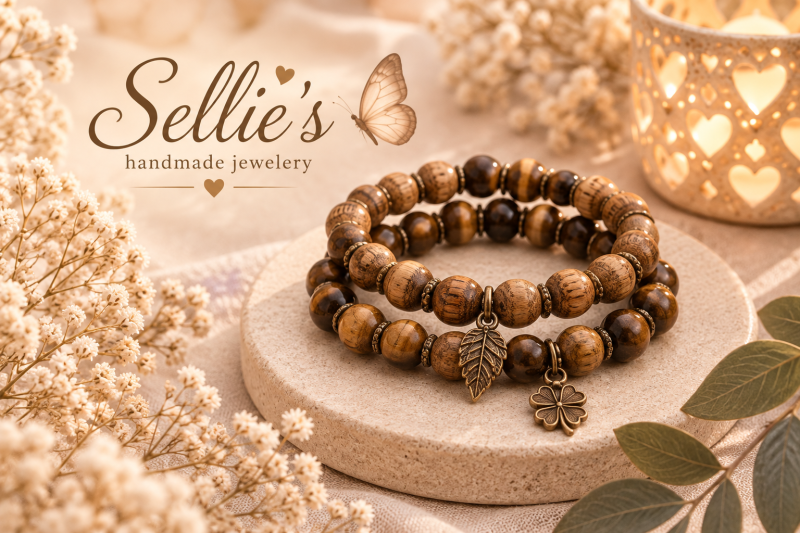 Magische tijgeroog & Hout armbandenset