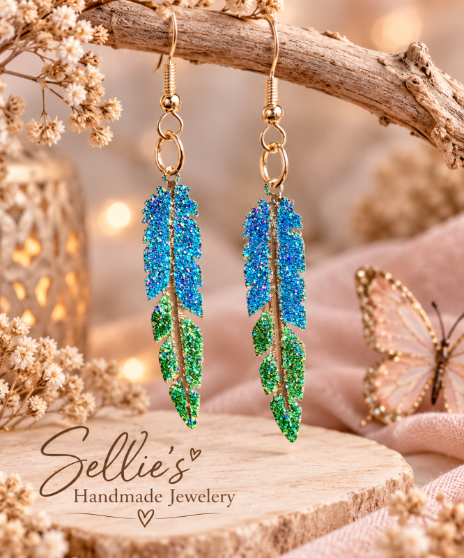 Magische Veren Oorbellen &ndash; Blauw & Groen