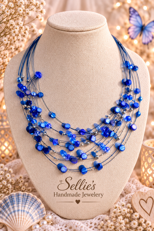 Magische blauwe schelpjes ketting