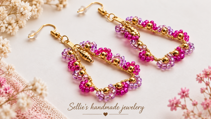 Magische roze & lila nloemen oorbellen