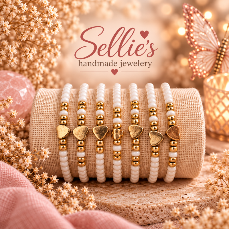 Magische witte kralenarmbandenset met hartjes
