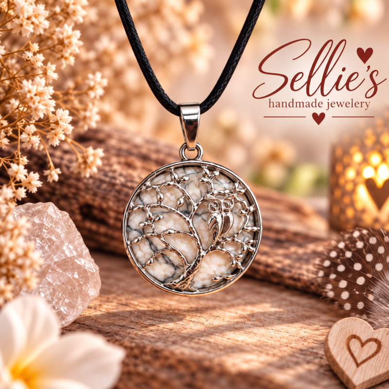 Levensboom ketting met uil & Howliet
