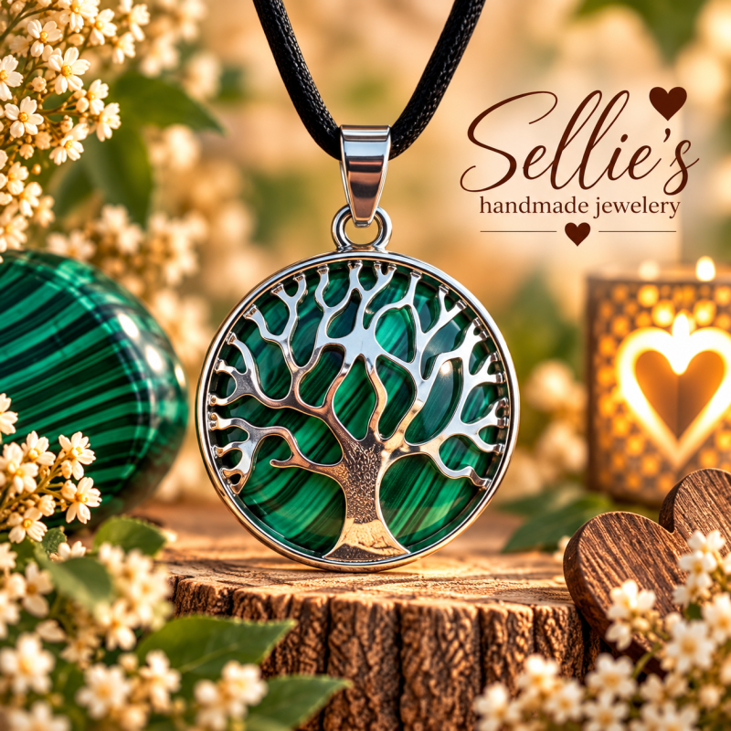 Magische malachiet Levensboom ketting