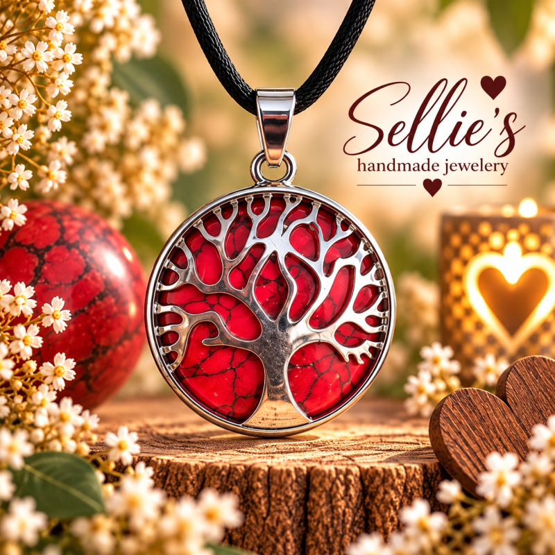 Magische rode howliet levensboom Ketting