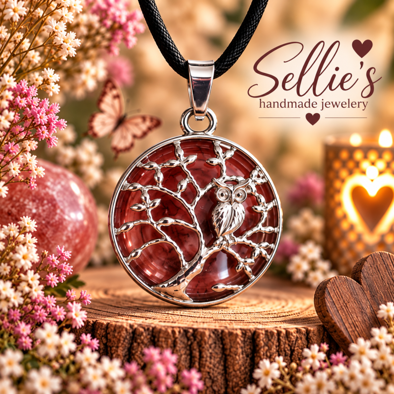 Magische uil in boom aardbeienkwarts ketting