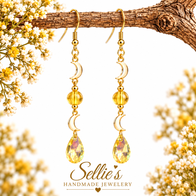 Magische Yellow Sparkle Moon Oorbellen