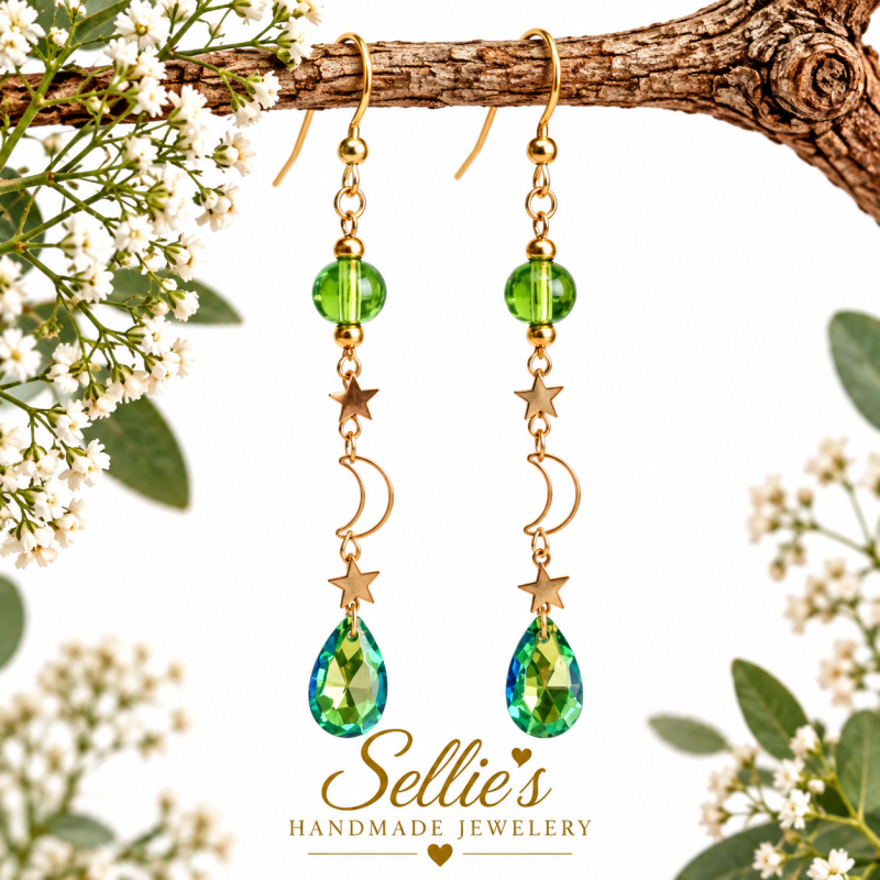 Magische Green Sparkle Moon Oorbellen