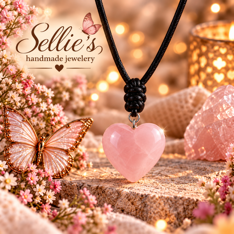 Magische Rozenkwarts hartjes ketting
