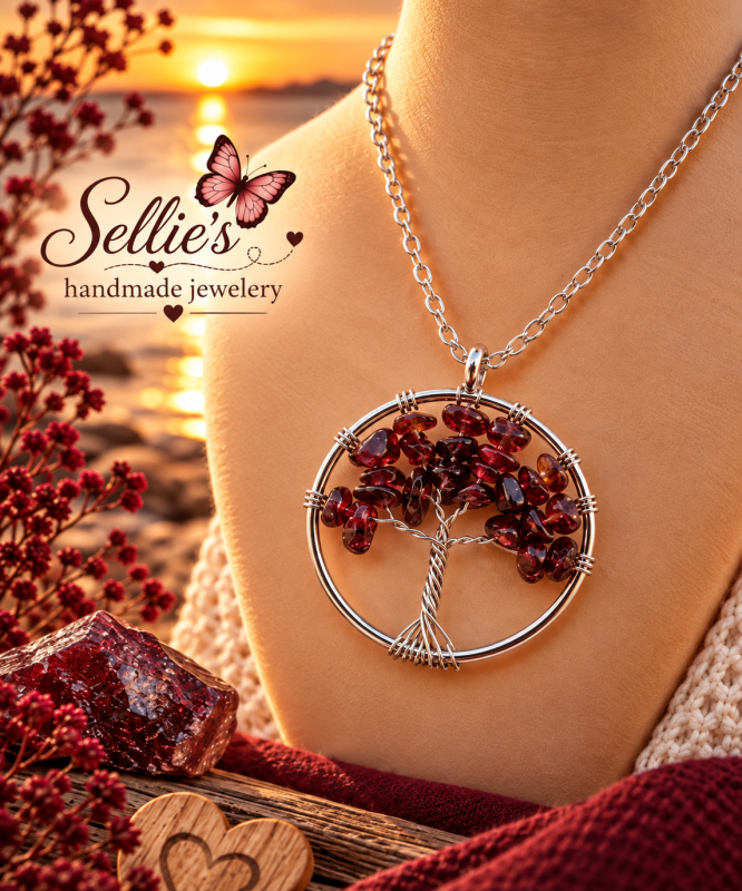 Magische levensboom granaat ketting