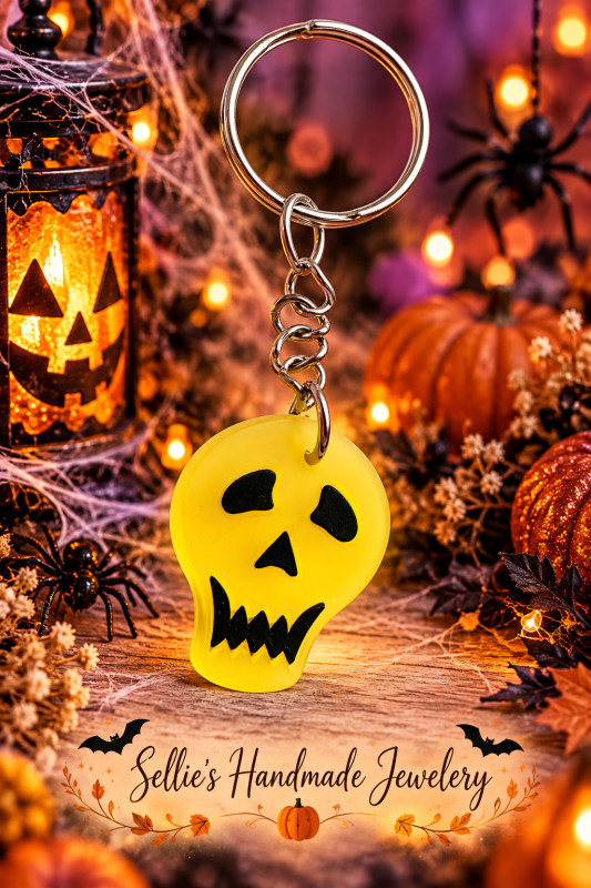 Magische halloween skull geel sleutelhanger