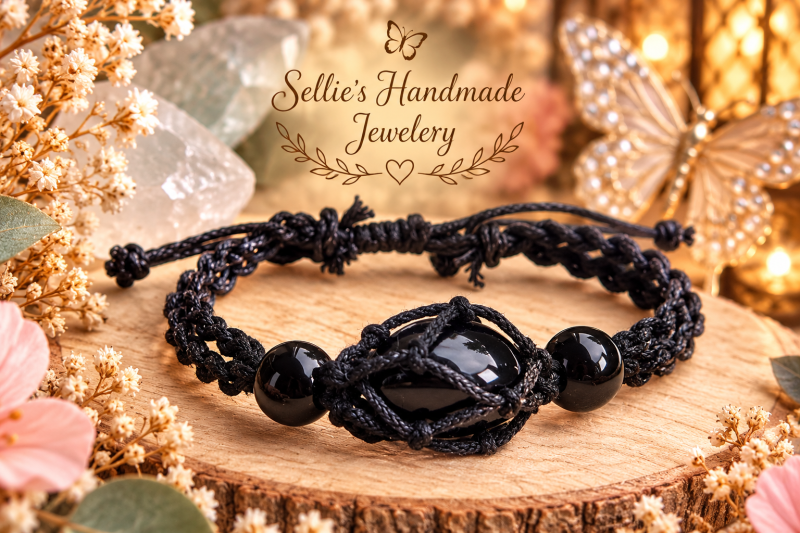 Magische macrame onyx armband