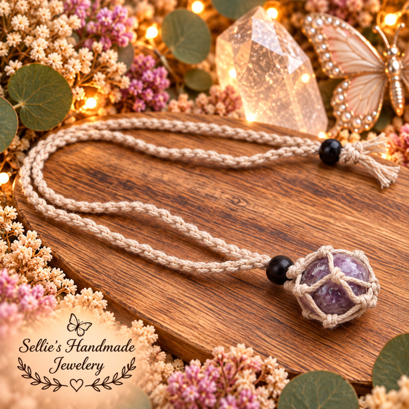 Magische macrame amethist kooiketting