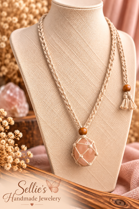 Magische macrame natuursteen kooiketting