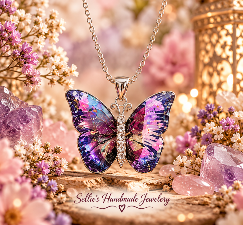 Magische paarse vlinder ketting