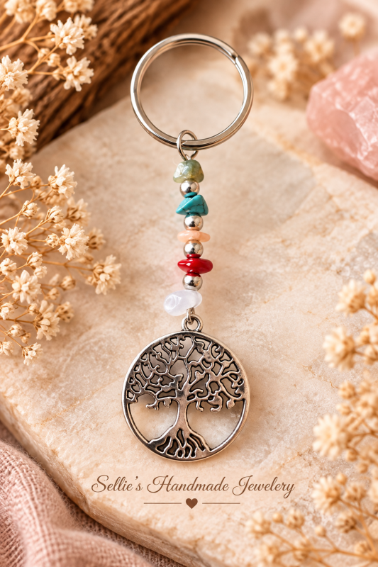 Magische edelsteen levensboom tas / sleutelhanger