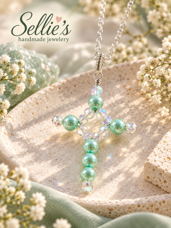 Magische Mintgroene kruis ketting