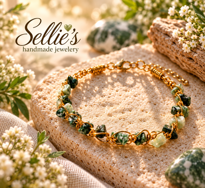 Magische macram&eacute; Groene Jaspis armband